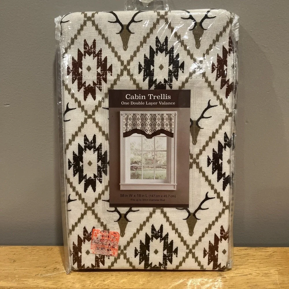Cabin Trellis Rustic Valance Hunting DEER ANTLERS Cream 58x18